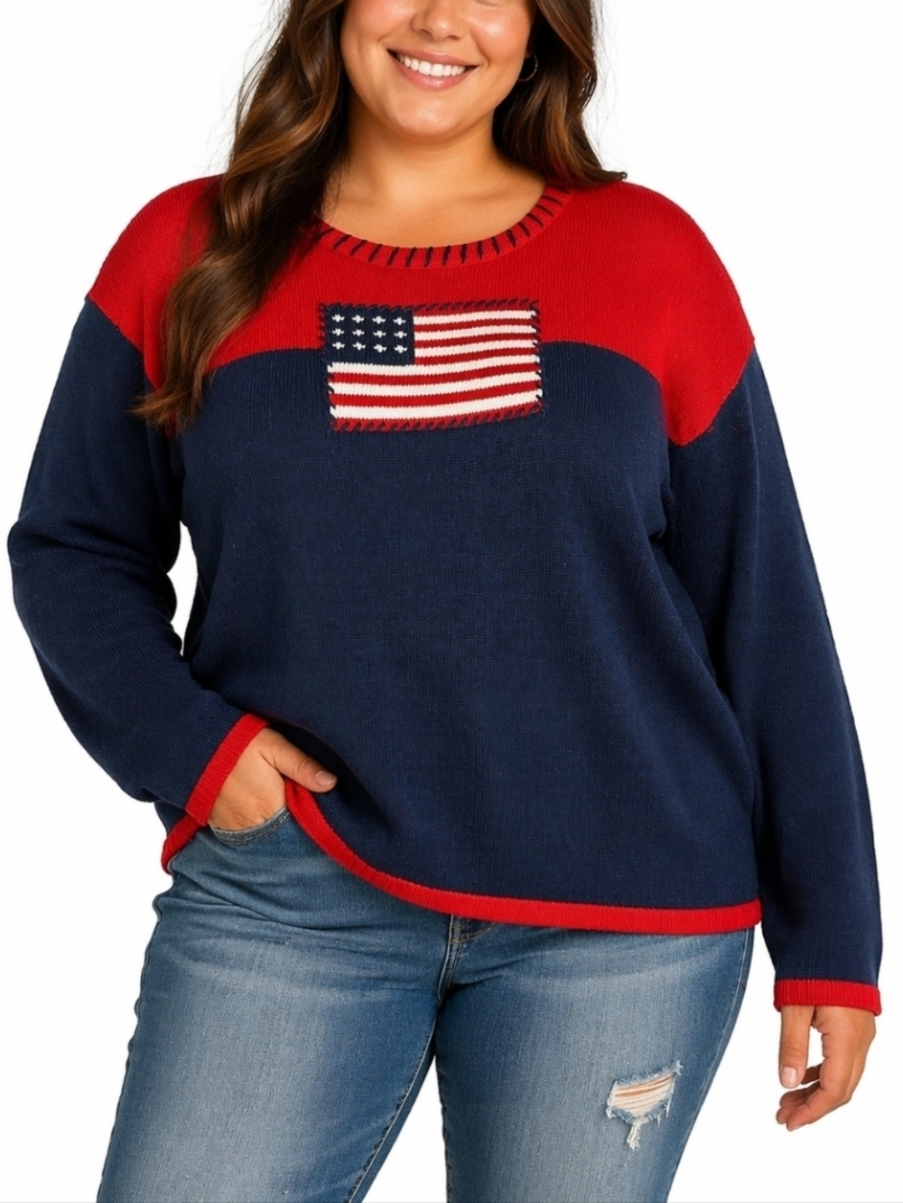 Vintage K.B. Collections 100% Cotton Knit Red & Navy American Flag Sweater